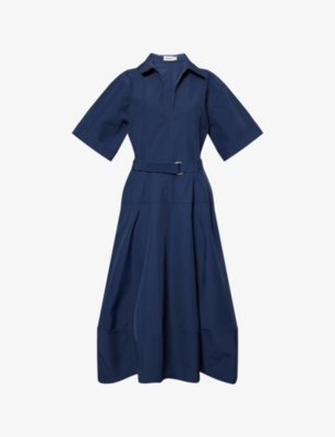 Simkhai Womens Midnight Deanna Belted Cotton-blend Midi Dress In Midnight