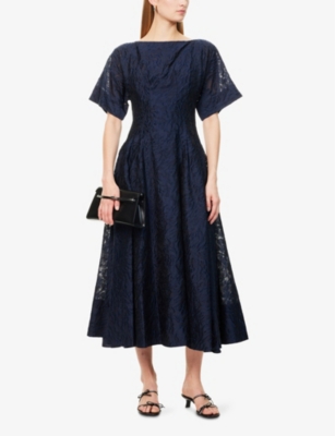 SIMKHAI: Rosalie Short-Sleeves Woven Midi Dress