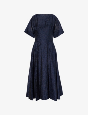 SIMKHAI: Rosalie Short-Sleeves Woven Midi Dress