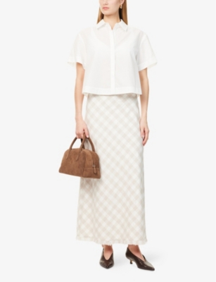 SIMKHAI: Noelle Gingham Stretch-Woven Midi Skirt