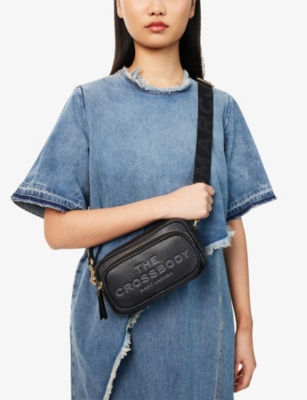 Marc Jacobs The Crossbody Black Shoulder Bag With Logo Embossed On The Front In Hammered Leather Woman In Black