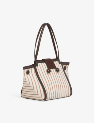 Marni Womens  Mini Riviera Striped Canvas And Leather Tote Bag In Zo883