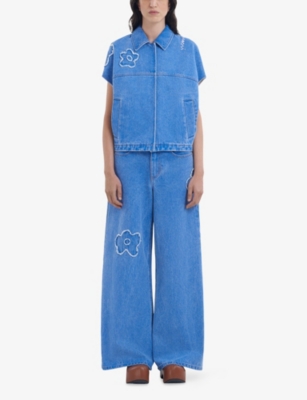Marni Light Blue Denim Vest With Patches In Pcb44
