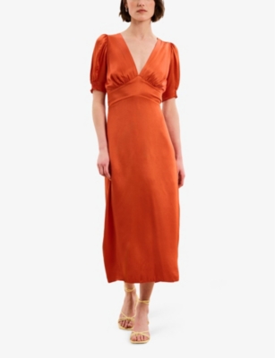 Omnes Womens Burnt Orange Odette V-neck Woven Midi Dress In Burnt Orange