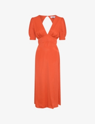 Omnes Womens Burnt Orange Odette V-neck Woven Midi Dress In Burnt Orange