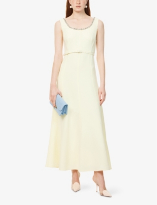 ROLAND MOURET: Cady crystal-embellished crepe midi dress