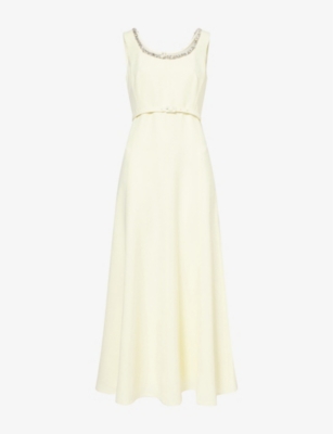 ROLAND MOURET: Cady crystal-embellished crepe midi dress