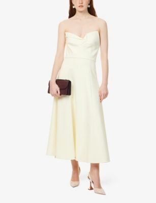 ROLAND MOURET: Asymmetric bandeau crepe midi dress