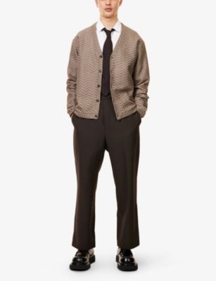 EMPORIO ARMANI: V-Neck Zigzag-Knit Cotton-Jersey Cardigan