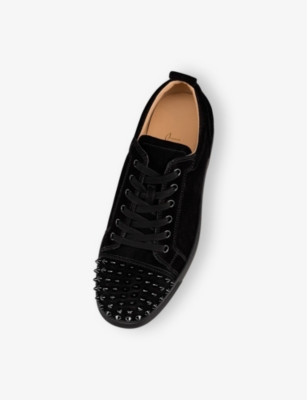 Christian Louboutin Mens Louis Junior Spikes Suede Low-top Trainers Blac In Black