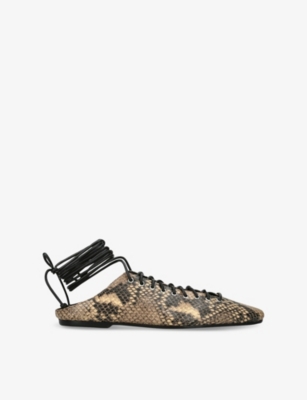 DRIES VAN NOTEN WOMENS BEIGE SABOT LACE-UP LEATHER FLATS EUR 39.5 / 6.5 UK 