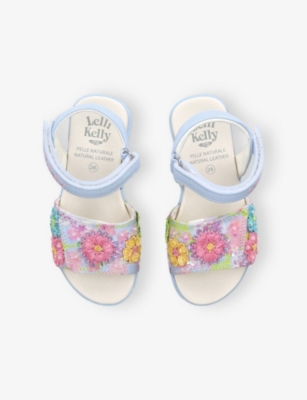 LELLI KELLY AC KIDS' ELOISE FLORAL-EMBROIDERED CANVAS FLAT SANDALS EUR 32 / 13 UK 
