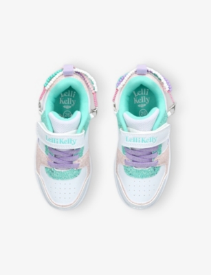 LELLI KELLY WHITE/COMB KIDS' GIOIELLO GLITTER-EMBELLISHED WOVEN LOW-TOP TRAINERS EUR 31 / 12.5 UK 