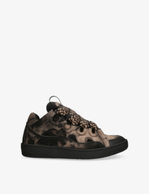 LANVIN: Curb Abstract-Print Canvas and Leather Low-Top Trainers