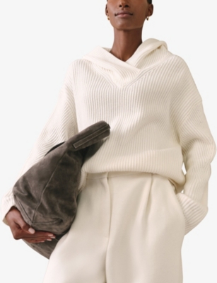 The White Company S Porcelain Ribbed Dropped-shoulder Wool And Cashmere-blend Hoody Xl In White