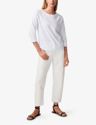 The White Company S White/blue Stripe-print Cotton-jersey Top In Blue
