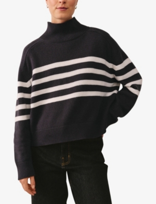 THE WHITE COMPANY: Striped Funnel-Neck Wool And Cashmere-Blend Jumper