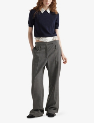 Prada Womens Blue Oversized Short-sleeve Wool Jumper In Blue