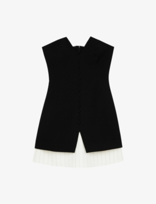 The Kooples Womens Black Contrast-hem V-neck Linen-blend Mini Dress