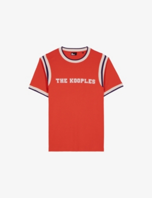 The Kooples Mens Red Branded Short-sleeved Cotton-jersey T-shirt