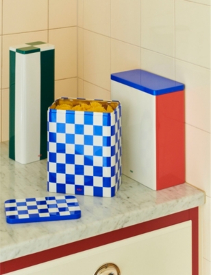 Hay Checkerboard-pattern Large Tin Container Blue And Offwhite