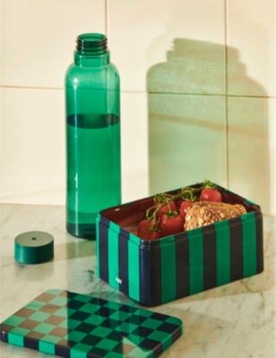 Hay Green And Dark Blue Checkerboard-pattern Small Tin Container In Green And Dark Blue