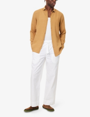 Frescobol Carioca Mens Almond Antonio Long-sleeve Linen Shirt In Brown