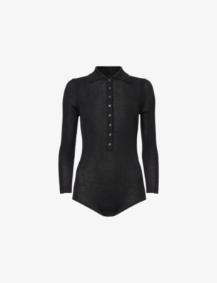 THE FRANKIE SHOP: Solana Polo Ribbed Wool-Blend Knitted Bodysuit