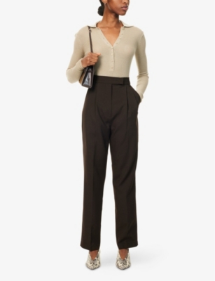 THE FRANKIE SHOP WOMENS DESERT SAND SOLANA POLO-COLLAR WOOL, SILK AND CASHMERE-BLEND KNIT BODYSUIT 