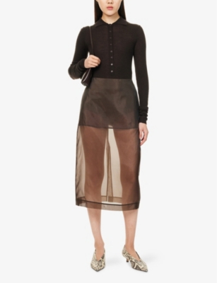 THE FRANKIE SHOP: Solana Ribbed Wool, Silk and Cashmere Polo Bodysuit