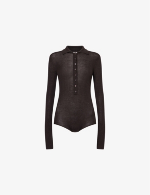 THE FRANKIE SHOP: Solana Ribbed Wool, Silk and Cashmere Polo Bodysuit
