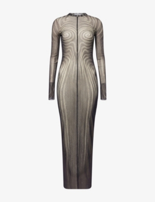 JEAN PAUL GAULTIER: Spiral Long-Sleeves Woven Maxi Dress