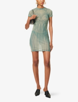 JEAN PAUL GAULTIER: Spiral Short-Sleeves Woven Mini Dress