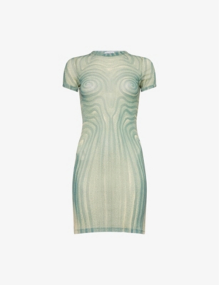 JEAN PAUL GAULTIER: Spiral Short-Sleeves Woven Mini Dress