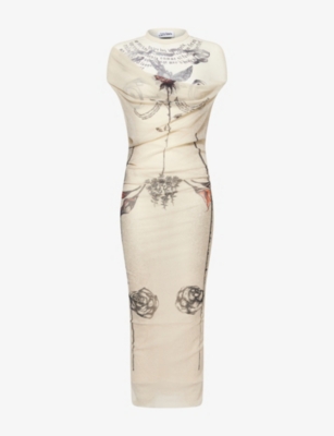 JEAN PAUL GAULTIER: Graphic-Print Slim-Fit Woven Maxi Dress