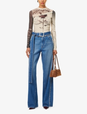 JEAN PAUL GAULTIER: Rose and Bird Tattoo-Print Woven Top