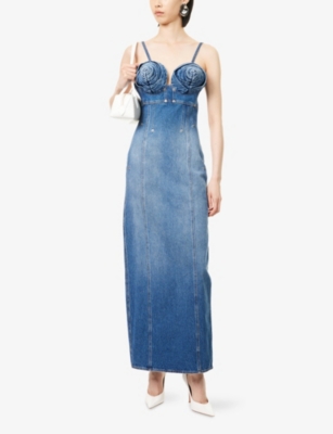JEAN PAUL GAULTIER: Conical-Cup Spaghetti-Strap Denim Midi Dress