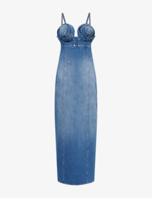 JEAN PAUL GAULTIER: Conical-Cup Spaghetti-Strap Denim Midi Dress