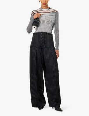 JEAN PAUL GAULTIER: Corset Striped Wide-Leg High-Rise Wool Trousers