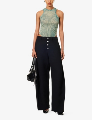 JEAN PAUL GAULTIER: Sculptural Two-Slip-Pockets Wide-Leg High-Rise Woven Trousers