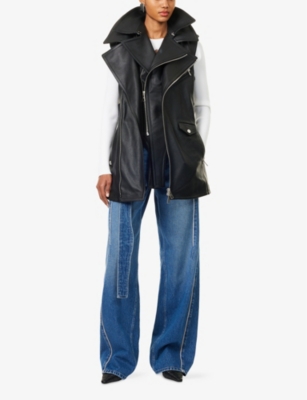 JEAN PAUL GAULTIER: Belted Double-Notch-Lapels Regular-Fit Leather Gilet
