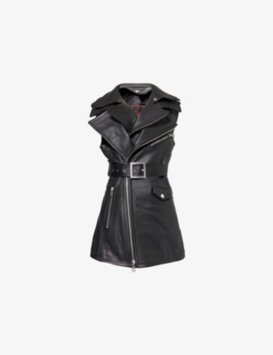 JEAN PAUL GAULTIER: Belted Double-Notch-Lapels Regular-Fit Leather Gilet