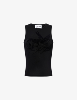 JEAN PAUL GAULTIER: Semi-Sheer Tattoo-Print Woven Tank Top