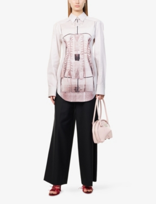 JEAN PAUL GAULTIER: Corset Graphic-Print Cotton-Blend Shirt