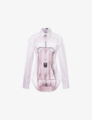 JEAN PAUL GAULTIER: Corset Graphic-Print Cotton-Blend Shirt