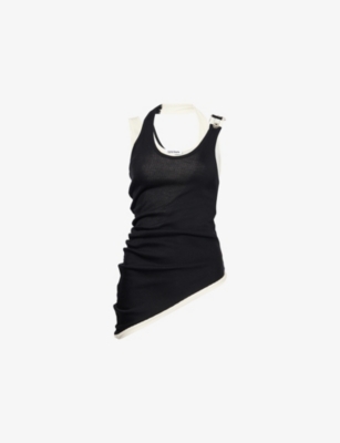 JEAN PAUL GAULTIER: Draped Double-Layer Cotton Tank Top
