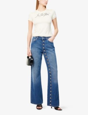JEAN PAUL GAULTIER: Embroidered-Branded Graphic-Print Jersey T-Shirt
