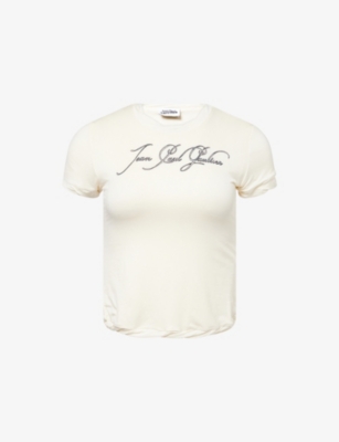 JEAN PAUL GAULTIER: Embroidered-Branded Graphic-Print Jersey T-Shirt