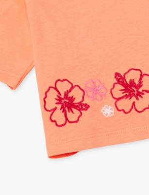 Benetton Peach Boxy Short-sleeve Logo Cotton-jersey T-shirt 6-14