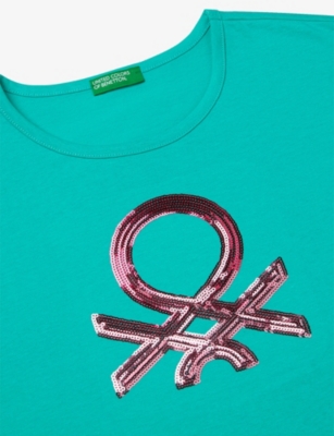 Benetton Teal Green Sequin-embroidery Sleeveless Cotton-jersey T-shirt 6-14